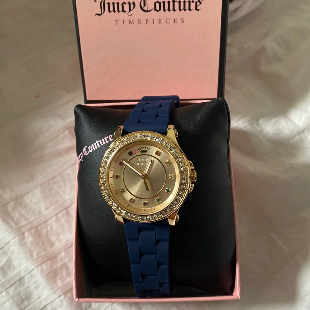 JUICY COUTURE BLUE RUBBER BAND WATCH WITH JEWELS MSRP $195.00 NWT